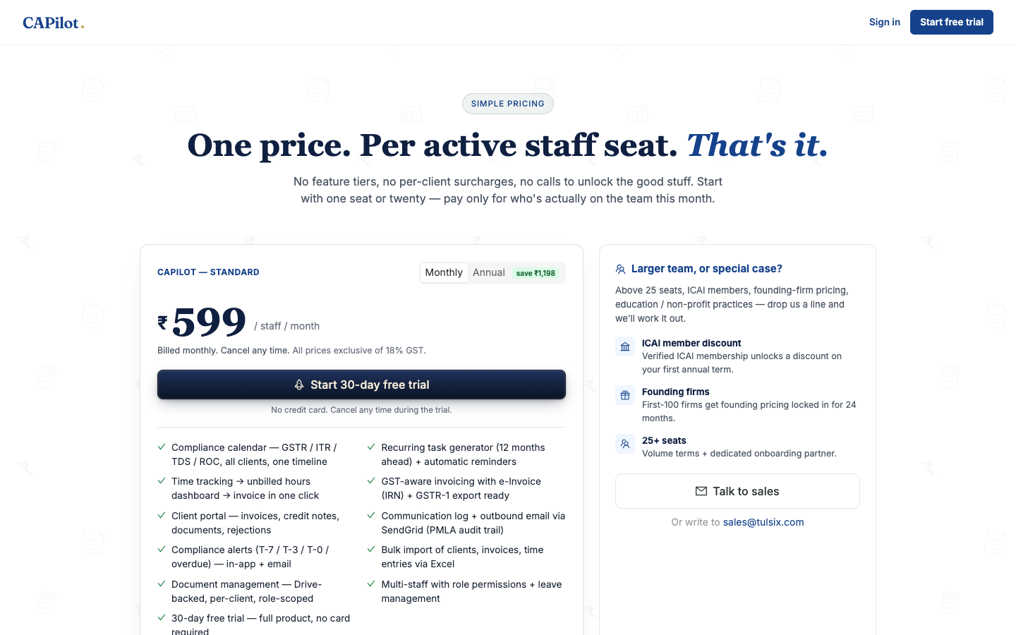 Pricing page