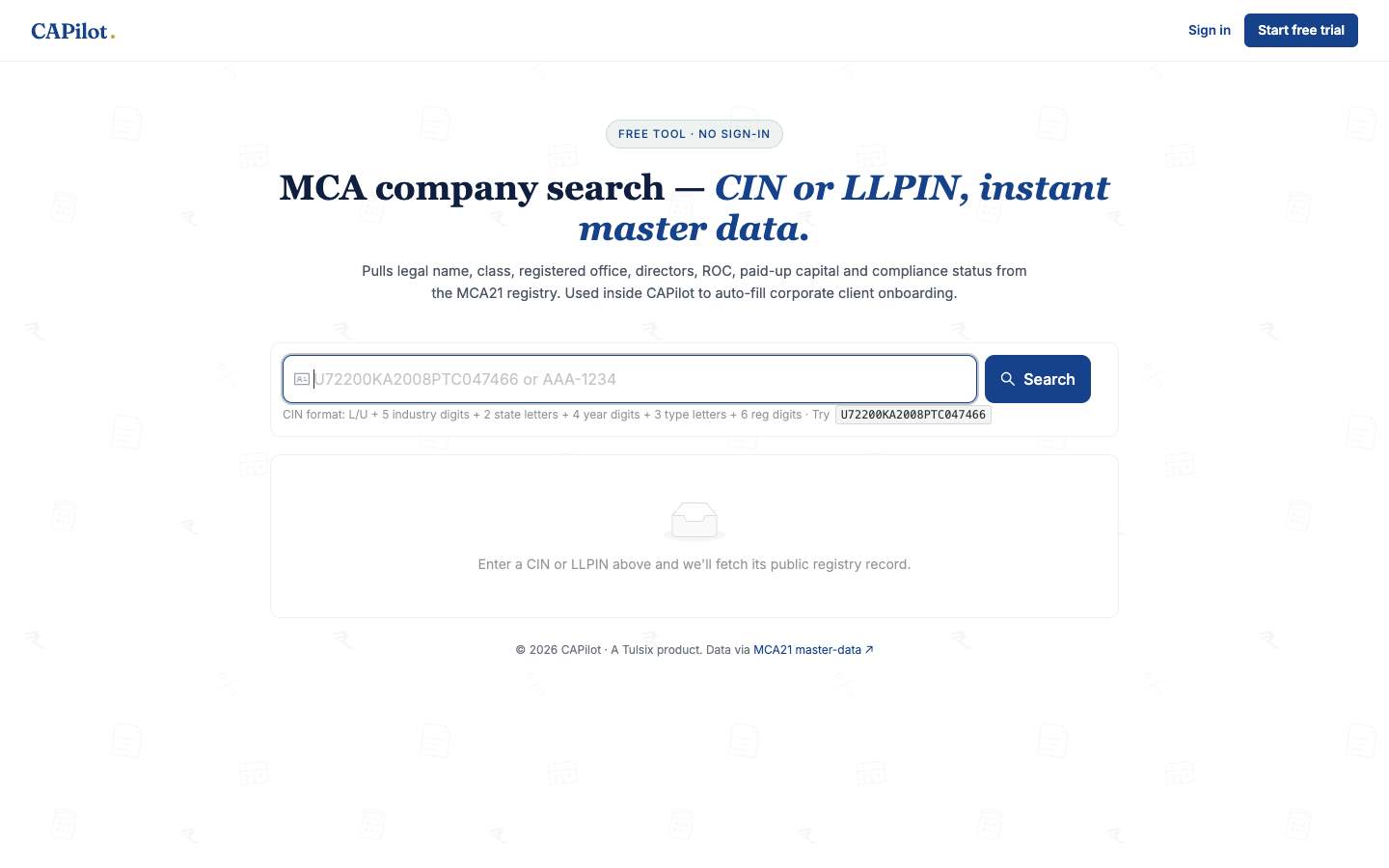 MCA lookup