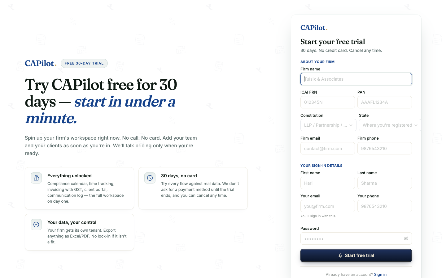 Sign up screen