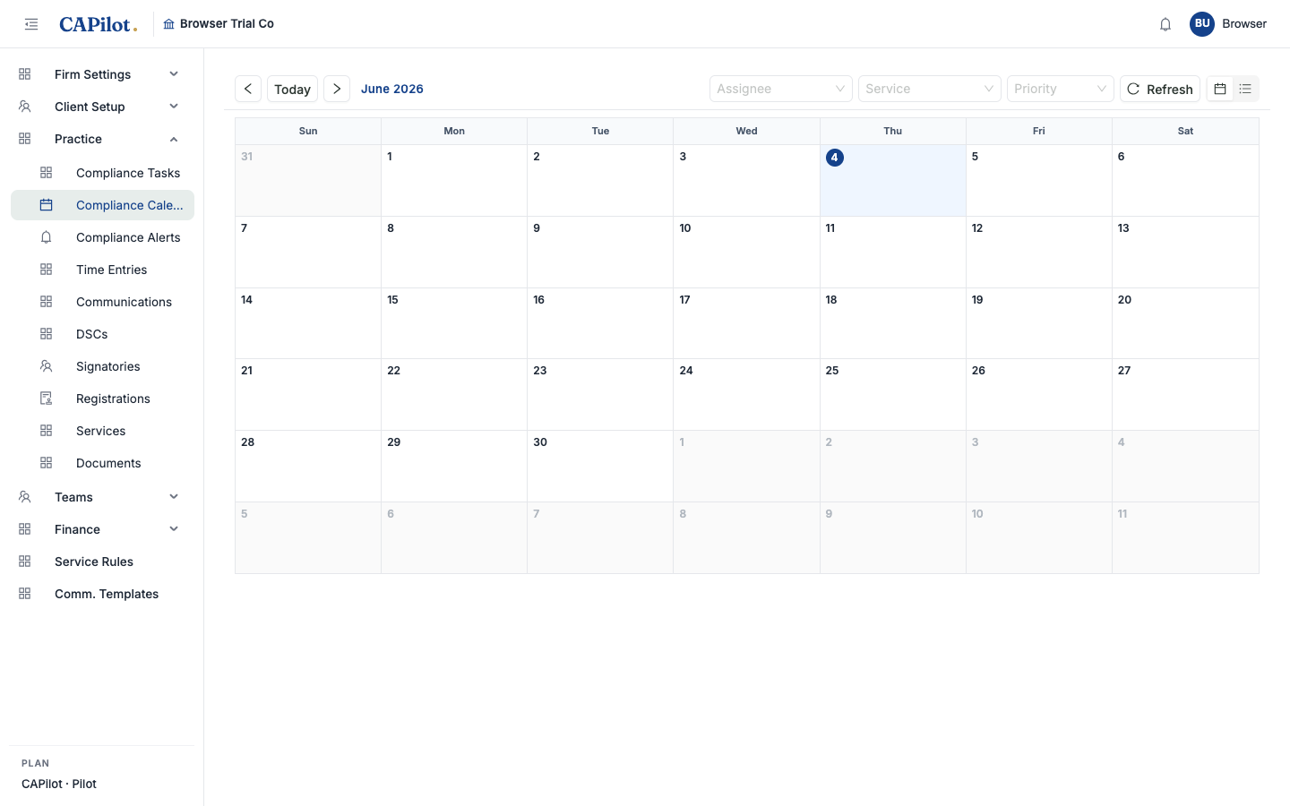 Compliance calendar