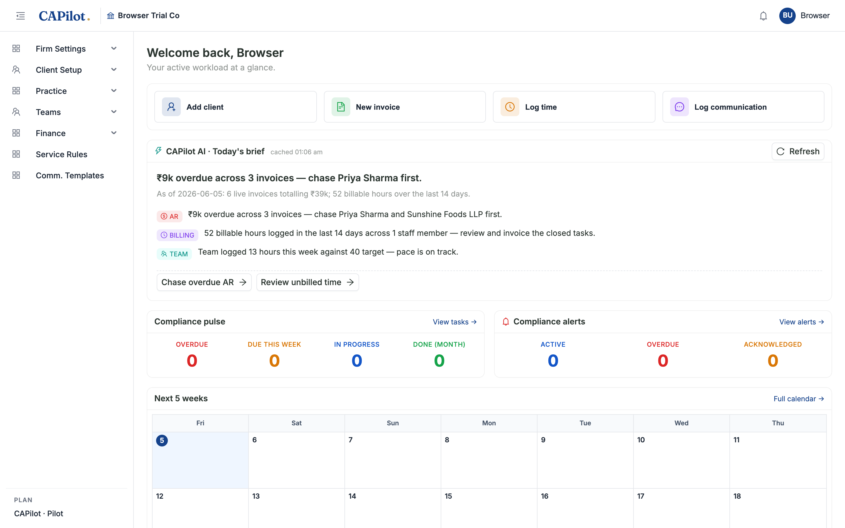 CAPilot AI Daily Brief on the dashboard